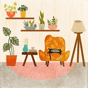 Illustration of Cat and Plants in a Cozy Room // Wall Art Decor Tracey Capone Photography