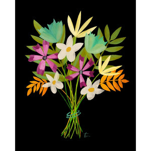 Teal Orange and Yellow Floral Bouquet Illustration | Home Wall Decor Tracey Capone Photography
