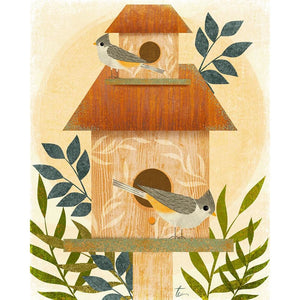 Titmouse Illustration | Autumn Leaf Wall Art | Bird Home Decor