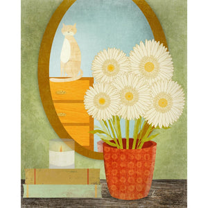 Cat Illustration | Daisy Flower Wall Art | Home Decor Tracey Capone Photography