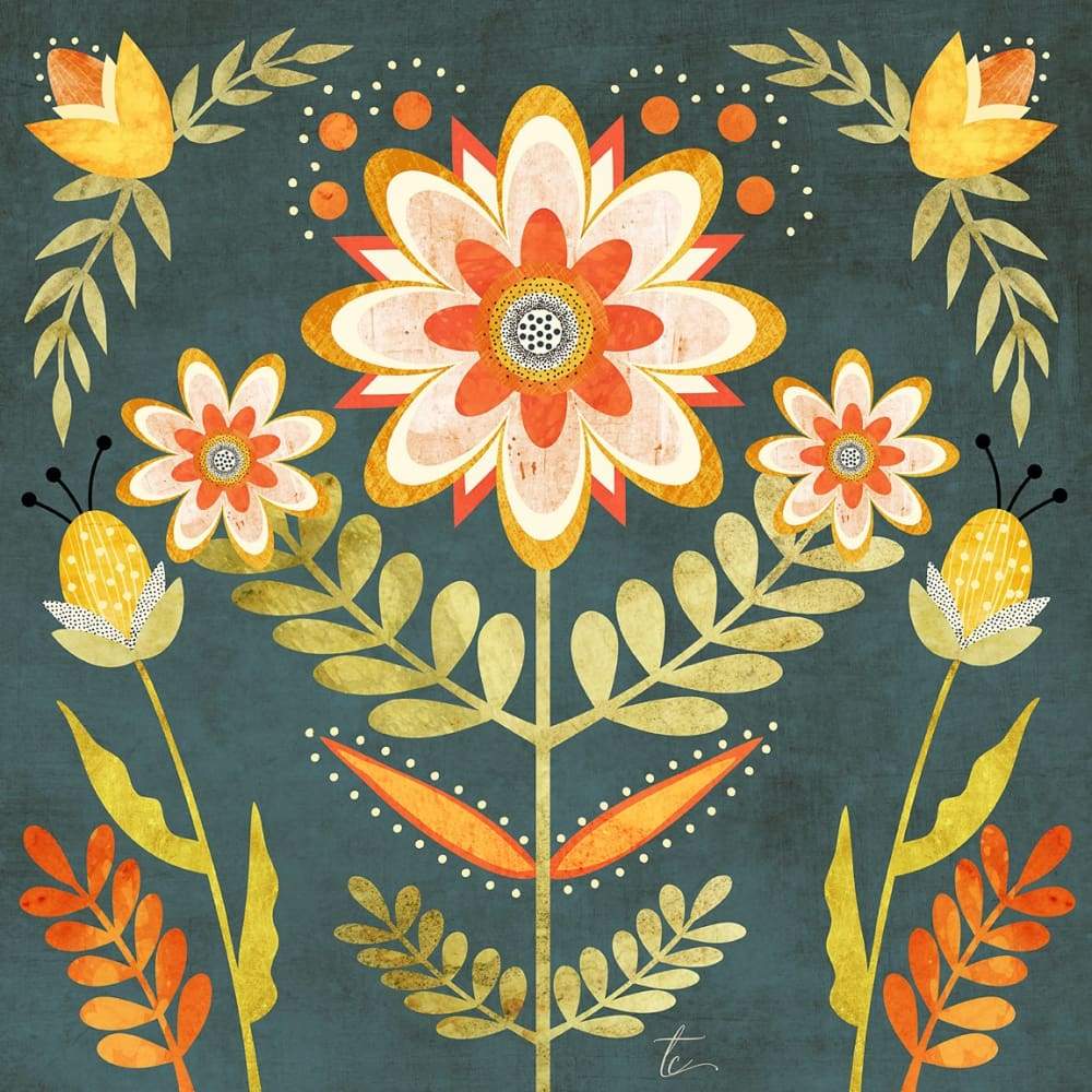 Modern Folk Art Flower Illustration  Colorful Wall Art Print - Tracey  Capone Fine Art