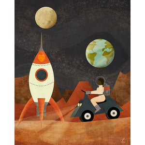 Mars Astronaut Rocket Ship | Vintage Inspired Illustration | Girls Room Decor