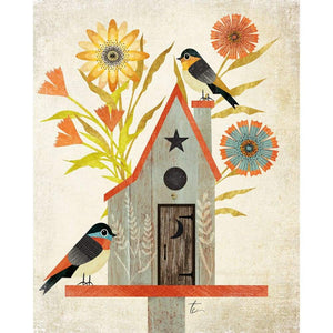 Modern Folk Art Illustration | Bird House and Flower Wall Art Tracey Capone Photography