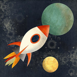 Rocket Ship Illustration | Kids Room Artwork | Space Art