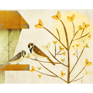 Sparrow Illustration | Rustic Birdhouse Home Decor