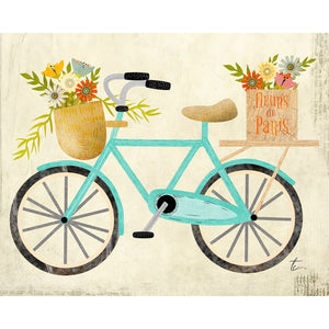 Teal Bicycle Illustration | Flower Wall Art Decor Tracey Capone Photography