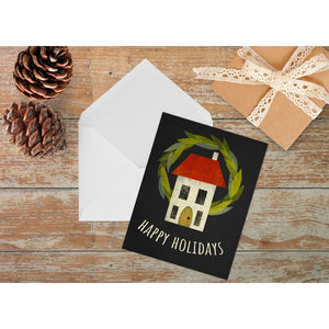 Holiday House and Wreath Card | Size A2 Note Cards