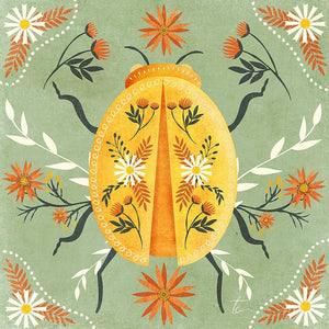 Modern Folk Art Beetle Illustration | Flower Artwork | Floral Home Decor